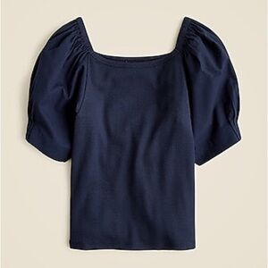 NWT JCREW Navy rib top with cotton poplin puff sleeves
